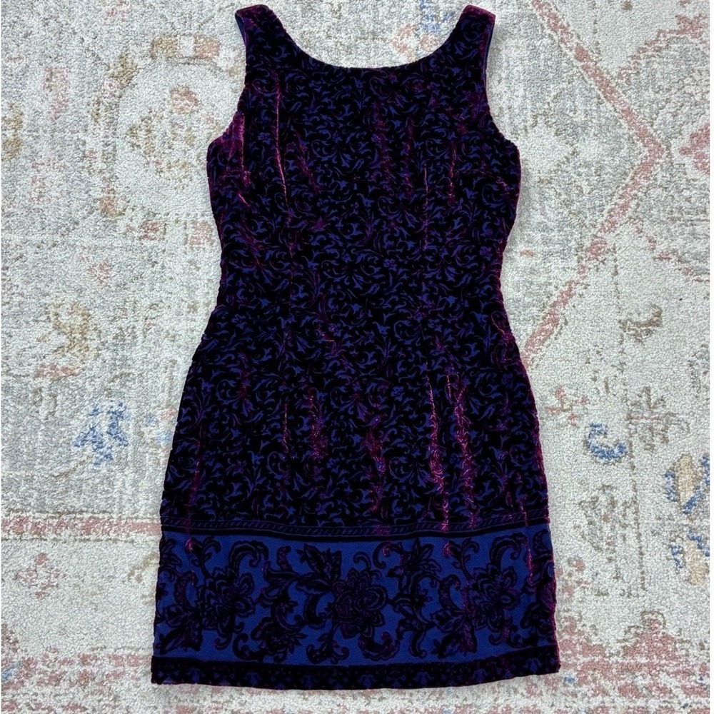 VTG 90s Moda Int'l Velvet Burnout Mini Dress Amethyst Whimsigoth Fairy 8
